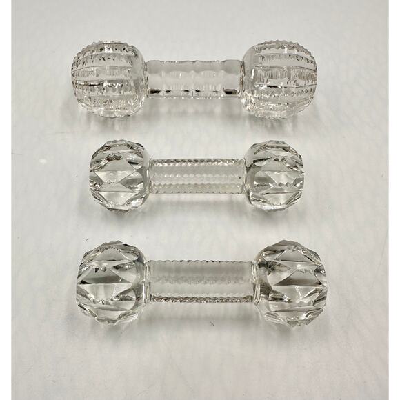 Antique American Brilliant Crystal Cut Glass Faceted Barbell Knife Rest Set of 3 - Picture 2 of 9